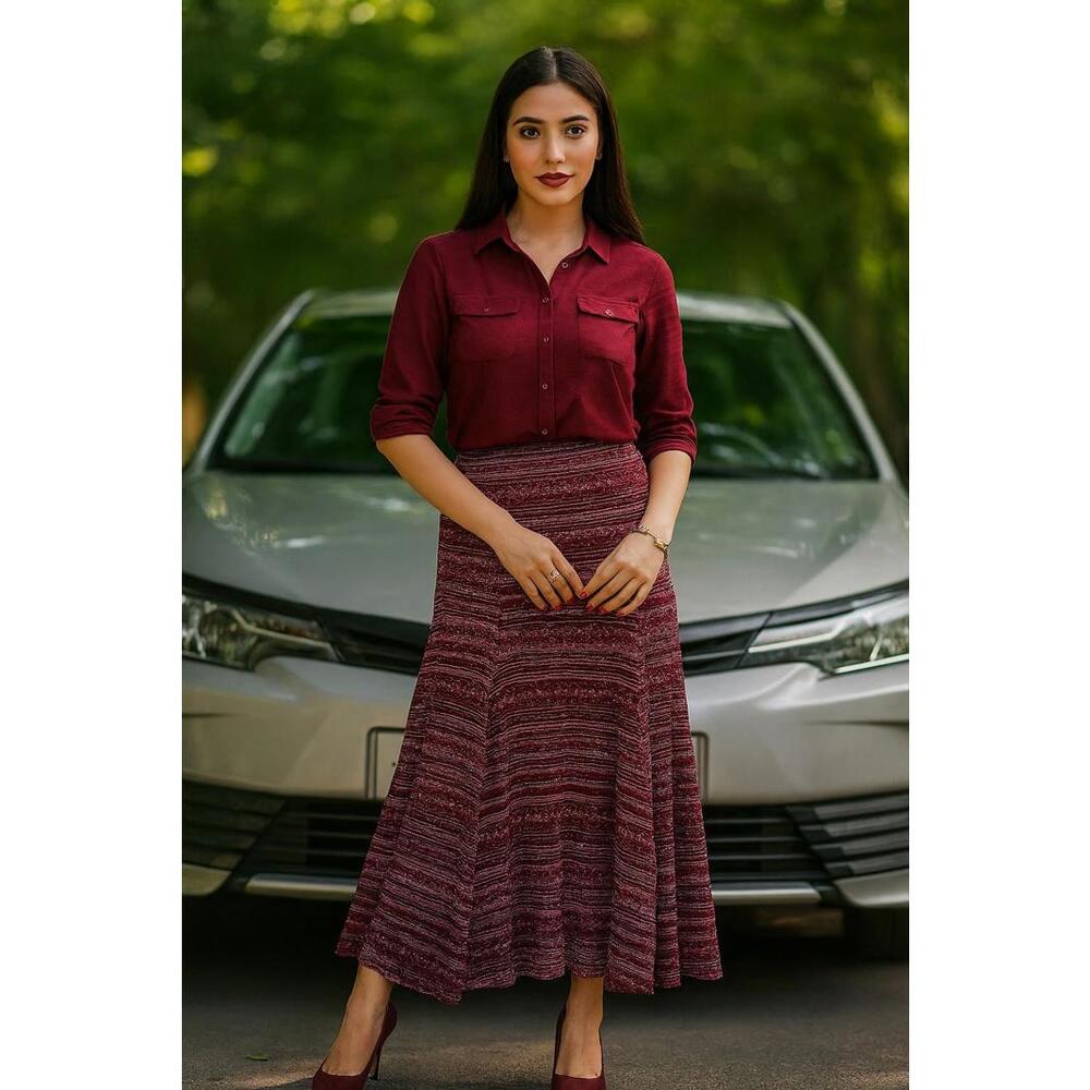 Cocomo Boho Aztec Print Eyelet/Mesh Pleated Fit & Flare Midi Skirt, 22/24W